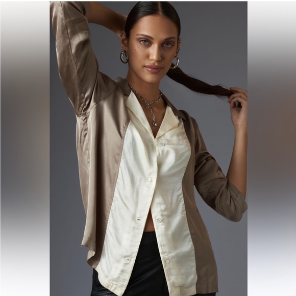 DONNI x Madewell Silky Bowling Shirt Mushroom - Picture 2 of 8